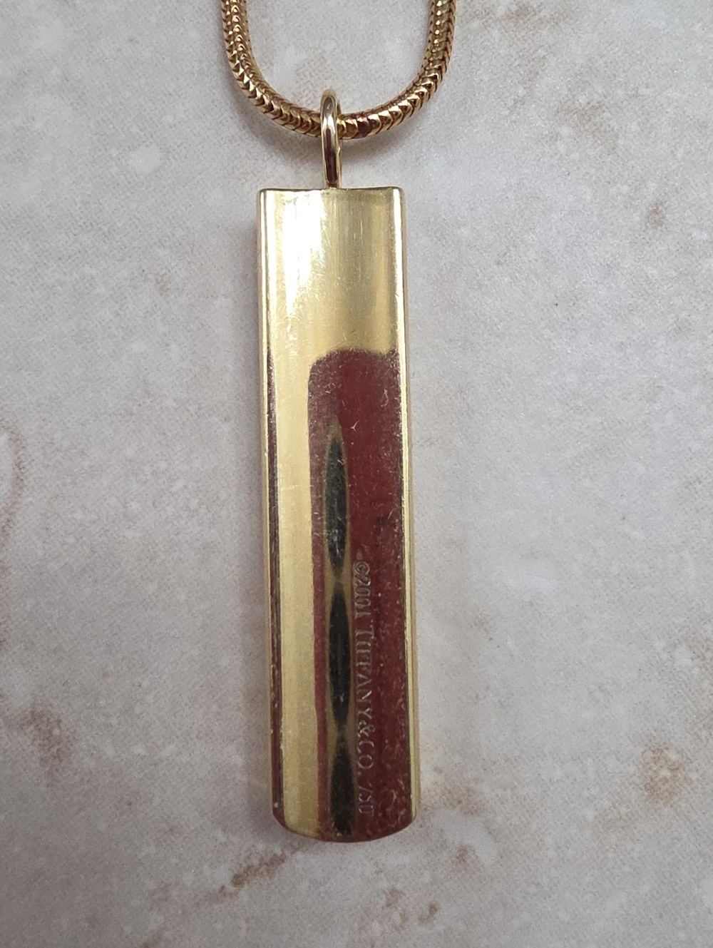 Tiffany & Co. Gold Rectangular Bar Pendant Necklace Authentic